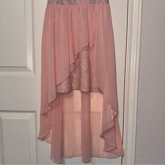 Elegant Lace Dress with chiffon train Coral/Silver 7 - Picture 3 of 9